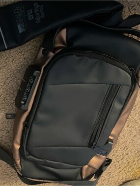 Men's Black and Bronze Travel Sling Bag with Combination Lock